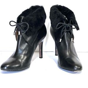 Coach Malia Cuff Shearling Fur Stiletto Lace up Black Shoe Boot Booties - Sz 9.5